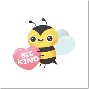 Cute Bee Hugging Heart, Bee Kind Pun Posters and Art